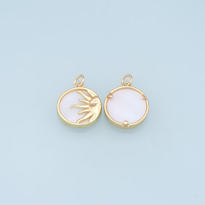 Gold Sun Charms,18K Gold Filled Round Coin Pendant,Sun Charm Bracelet Necklace for DIY Jewelry Making Supply
