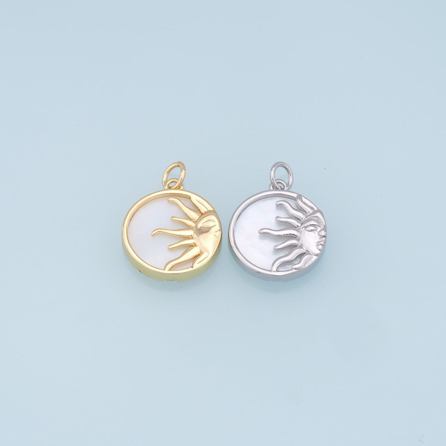 Gold Sun Charms,18K Gold Filled Round Coin Pendant,Sun Charm Bracelet Necklace for DIY Jewelry Making Supply