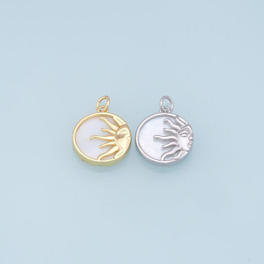Gold Sun Charms,18K Gold Filled Round Coin Pendant,Sun Charm Bracelet Necklace for DIY Jewelry Making Supply