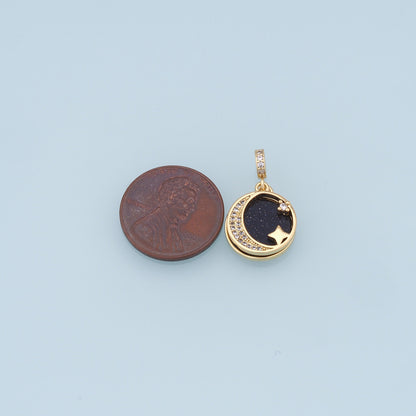 Gold Moon Star Charms,18K Gold Filled CZ Star Pendant,Celestial Charm Bracelet Necklace for DIY Jewelry Making Supply