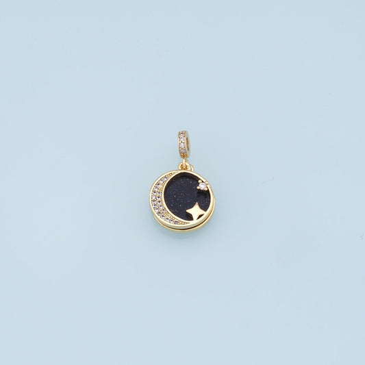 Gold Moon Star Charms,18K Gold Filled CZ Star Pendant,Celestial Charm Bracelet Necklace for DIY Jewelry Making Supply
