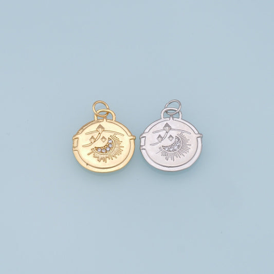 Gold Moon Star Charms,18K Gold Filled CZ Sun Pendant,Celestial Charm Bracelet Necklace for DIY Jewelry Making Supply