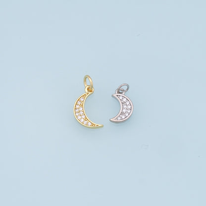 18K Gold Filled Moon CZ Charm Pendant for Jewelry Making