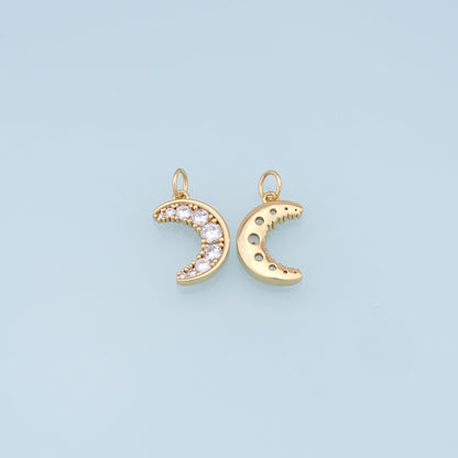 Gold Moon Charms,18K Gold Filled Moon Pendant,CZ Micro Pave Star Charm Bracelet Necklace for DIY Jewelry Making Supply