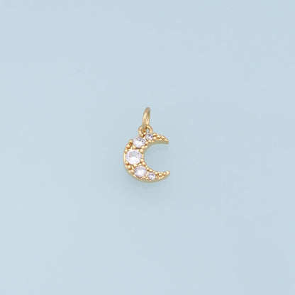 18K Gold Filled Moon CZ Charm Pendant for Jewelry Making