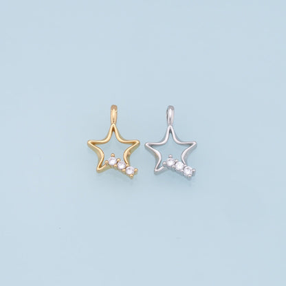 18K Gold Filled Star Pendant,CZ Micro Pave Star Charm Bracelet Necklace for DIY Jewelry Making Supply
