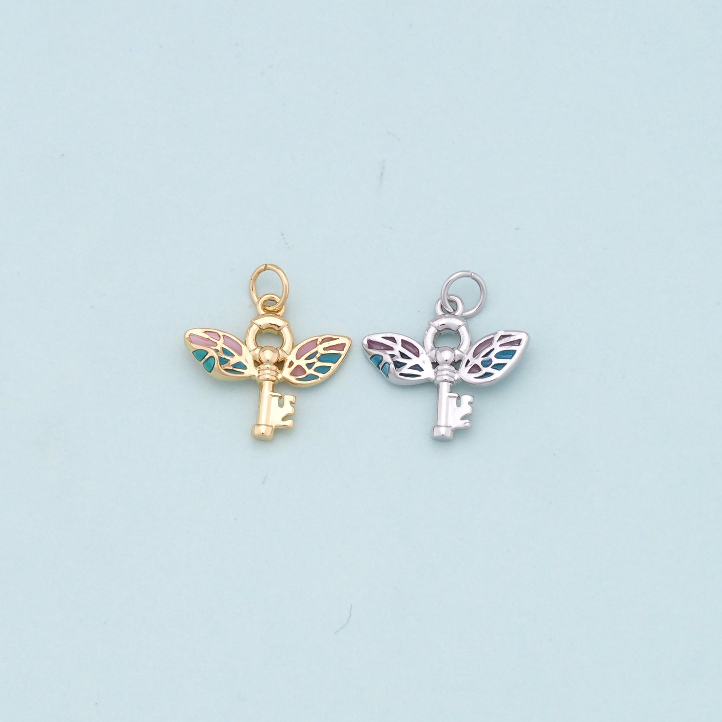 Gold Wings Key Charms,18K Gold Filled Wings Pendant Charm Bracelet Necklace for DIY Jewelry Making Supply