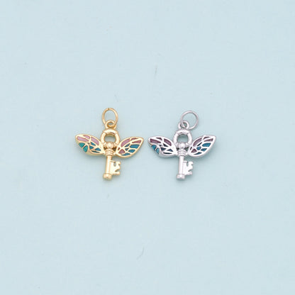 Gold Wings Key Charms,18K Gold Filled Wings Pendant Charm Bracelet Necklace for DIY Jewelry Making Supply