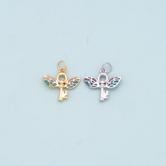 Gold Wings Key Charms,18K Gold Filled Wings Pendant Charm Bracelet Necklace for DIY Jewelry Making Supply