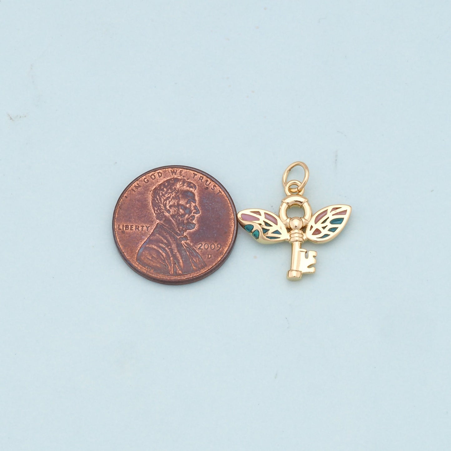 Gold Wings Key Charms,18K Gold Filled Wings Pendant Charm Bracelet Necklace for DIY Jewelry Making Supply