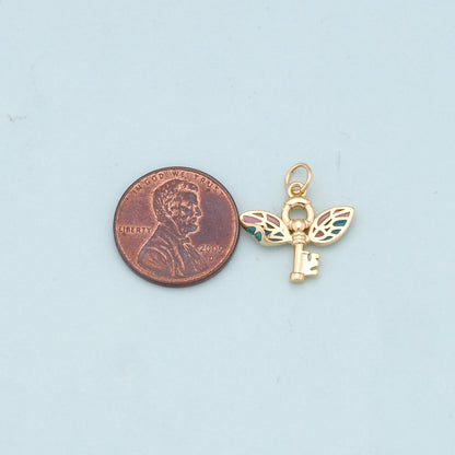 Gold Wings Key Charms,18K Gold Filled Wings Pendant Charm Bracelet Necklace for DIY Jewelry Making Supply