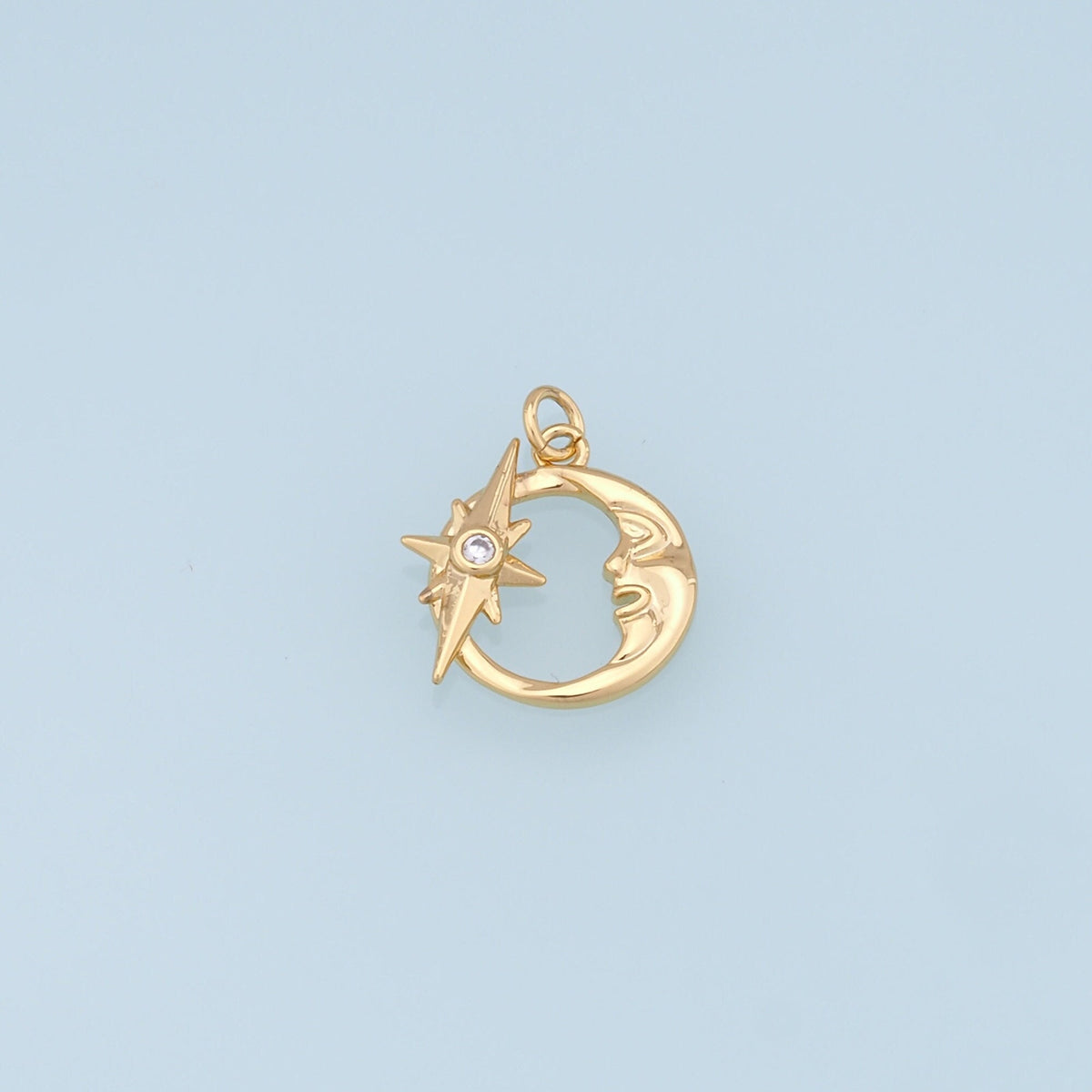 18K Gold Filled Moon CZ Charm Pendant for Jewelry Making