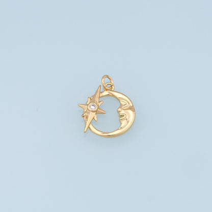 18K Gold Filled Moon CZ Charm Pendant for Jewelry Making