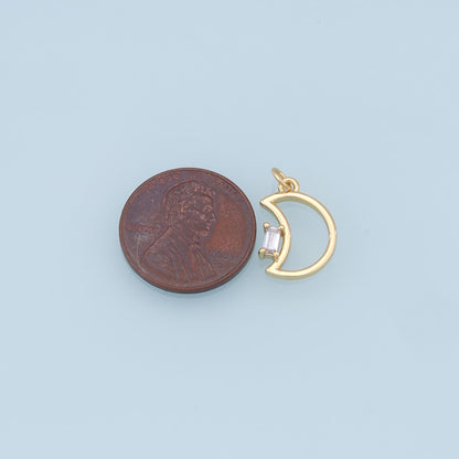 Gold Moon Charms,18K Gold Filled Moon Pendant,CZ Micro Pave Celestial Charm Bracelet Necklace for DIY Jewelry Making Supply
