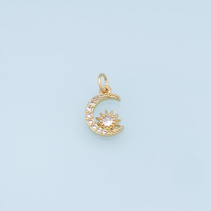 Gold Moon Star Charms,18K Gold Filled CZ Moon Pendant,Celestial Charm Bracelet Necklace for DIY Jewelry Making Supply