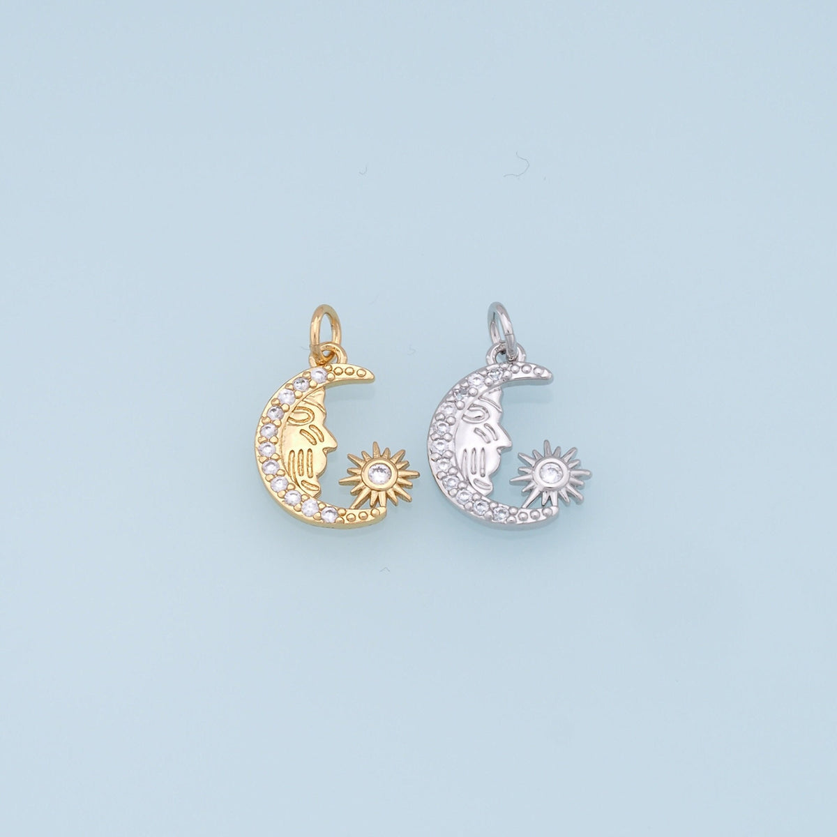 Gold Moon Star Charms,18K Gold Filled CZ Moon Pendant,Celestial Charm Bracelet Necklace for DIY Jewelry Making Supply