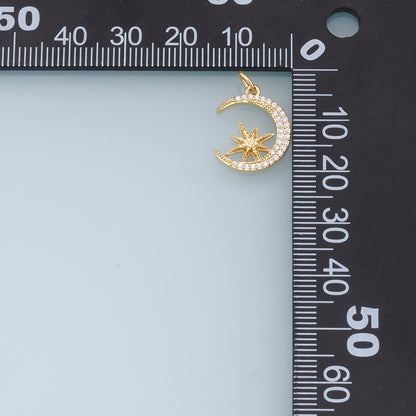 Gold Moon Star Charms,18K Gold Filled CZ Moon Pendant,Celestial Charm Bracelet Necklace for DIY Jewelry Making Supply