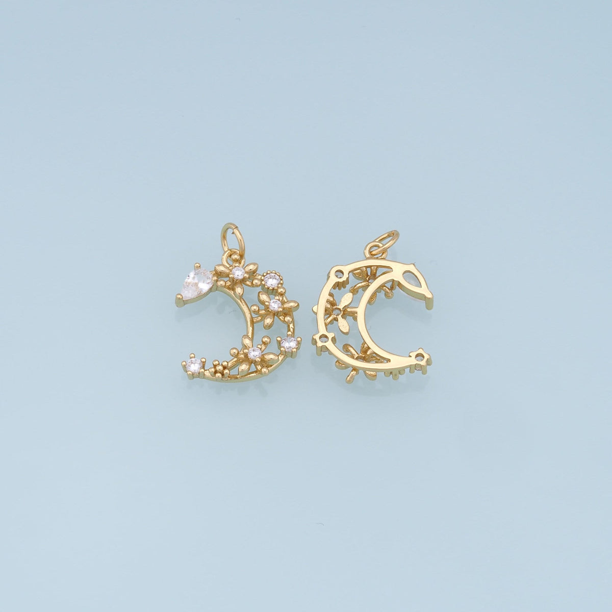 Gold Moon Star Charms,18K Gold Filled CZ Moon Pendant,Celestial Charm Bracelet Necklace for DIY Jewelry Making Supply