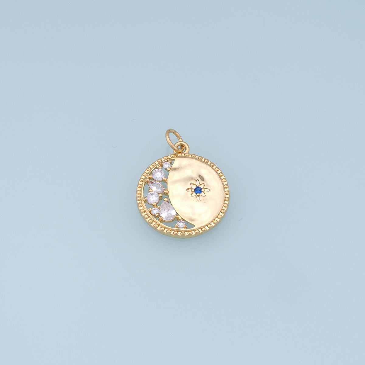 Gold Moon Star Charms,18K Gold Filled CZ Moon Pendant,Celestial Charm Bracelet Necklace for DIY Jewelry Making Supply