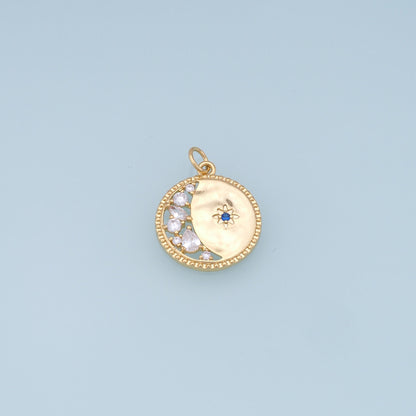 Gold Moon Star Charms,18K Gold Filled CZ Moon Pendant,Celestial Charm Bracelet Necklace for DIY Jewelry Making Supply