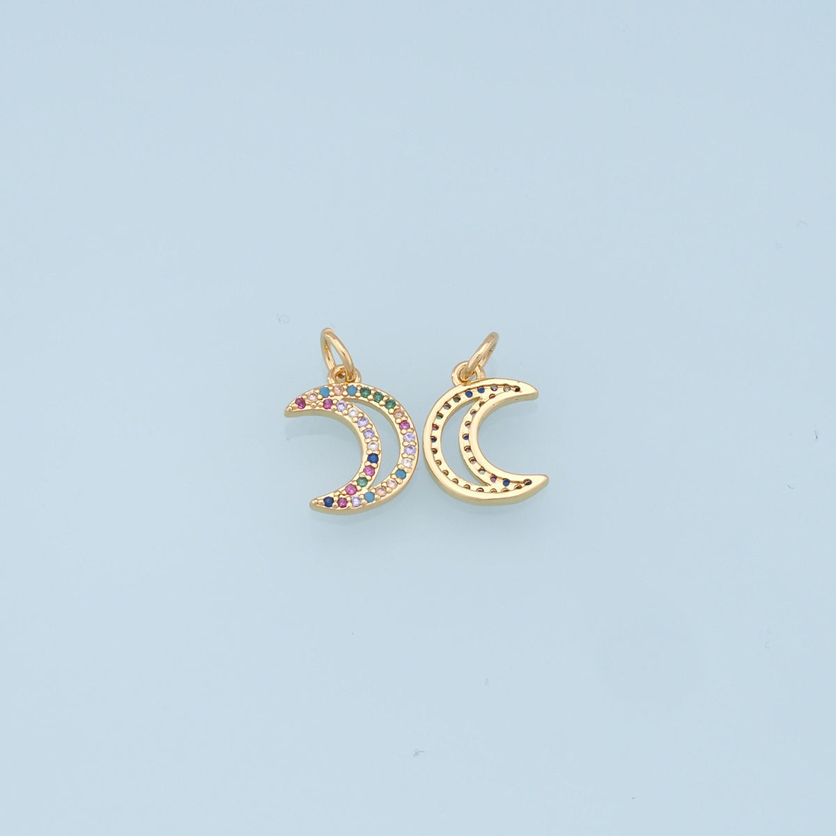 Gold Moon Charms,18K Gold Filled Moon Pendant,CZ Micro Pave Celestial Charm Bracelet Necklace for DIY Jewelry Making Supply