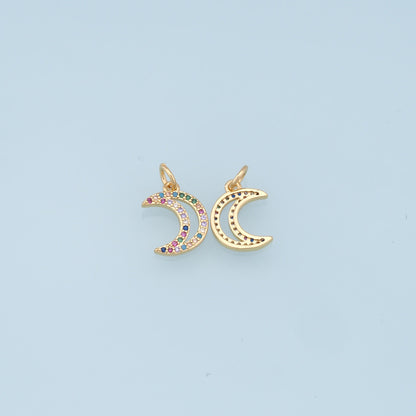Gold Moon Charms,18K Gold Filled Moon Pendant,CZ Micro Pave Celestial Charm Bracelet Necklace for DIY Jewelry Making Supply