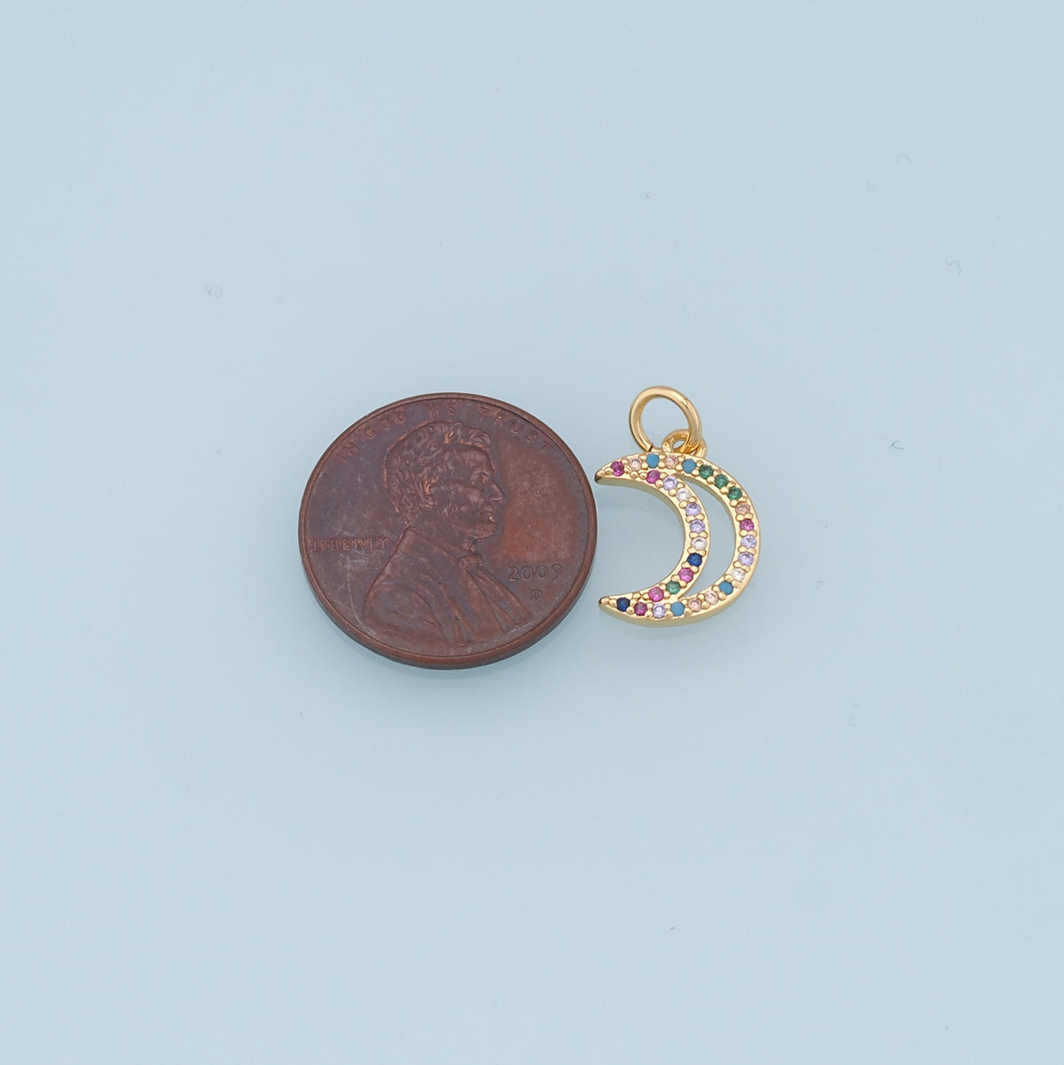 Gold Moon Charms,18K Gold Filled Moon Pendant,CZ Micro Pave Celestial Charm Bracelet Necklace for DIY Jewelry Making Supply