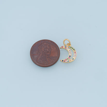 Gold Moon Charms,18K Gold Filled Moon Pendant,CZ Micro Pave Celestial Charm Bracelet Necklace for DIY Jewelry Making Supply