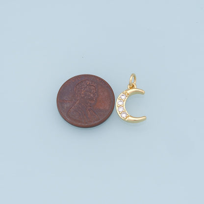 Gold Moon Charms,18K Gold Filled Moon Pendant,CZ Micro Pave Celestial Charm Bracelet Necklace for DIY Jewelry Making Supply