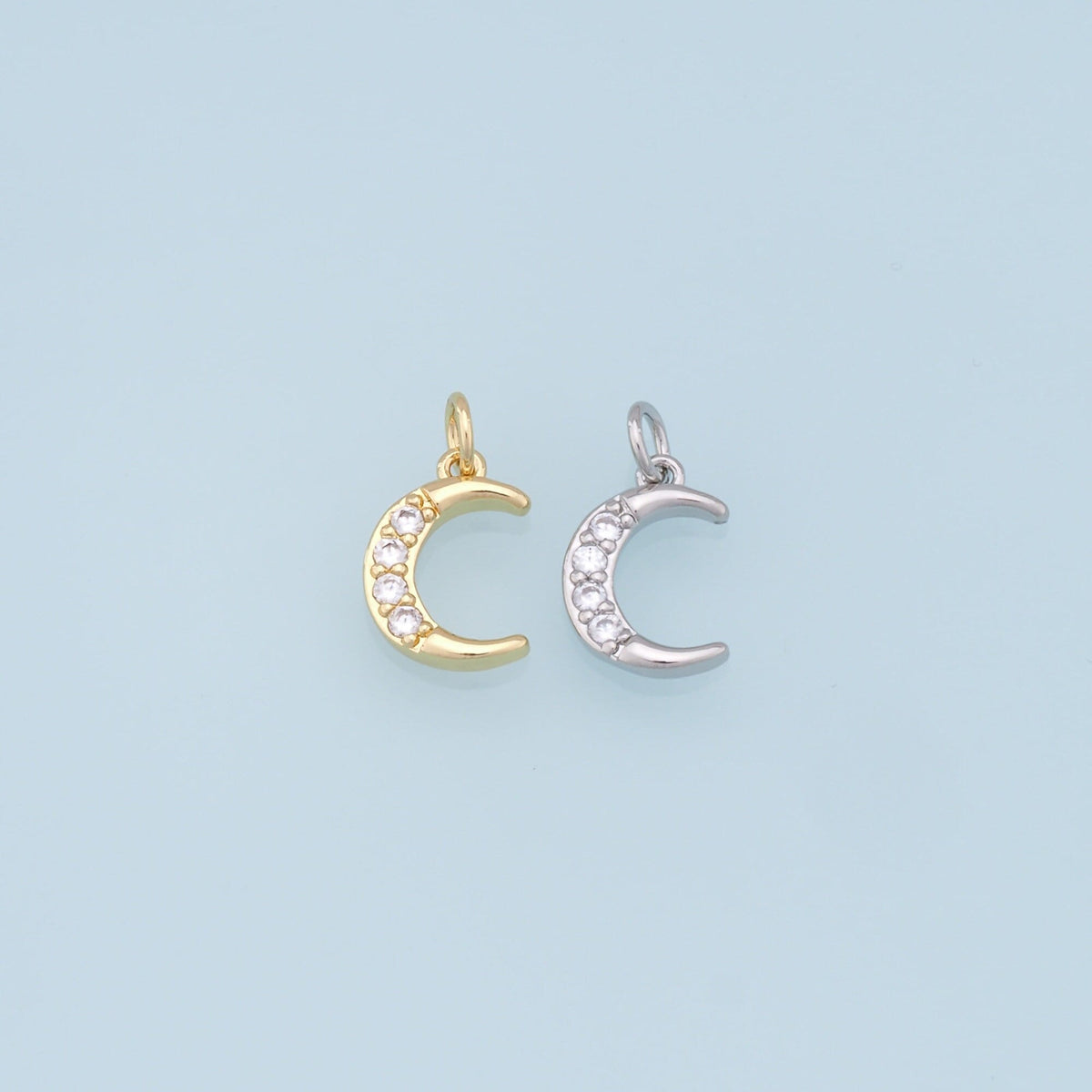 Gold Moon Charms,18K Gold Filled Moon Pendant,CZ Micro Pave Celestial Charm Bracelet Necklace for DIY Jewelry Making Supply