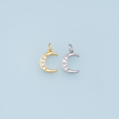 Gold Moon Charms,18K Gold Filled Moon Pendant,CZ Micro Pave Celestial Charm Bracelet Necklace for DIY Jewelry Making Supply