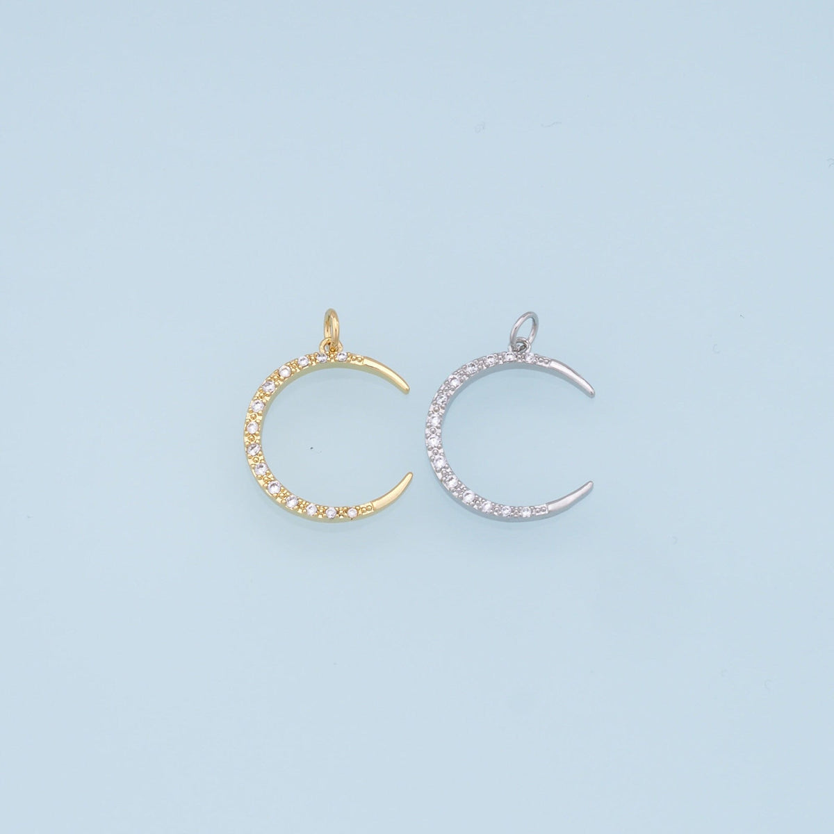 Gold Moon Charms,18K Gold Filled Moon Pendant,CZ Micro Pave Celestial Charm Bracelet Necklace for DIY Jewelry Making Supply