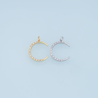 Gold Moon Charms,18K Gold Filled Moon Pendant,CZ Micro Pave Celestial Charm Bracelet Necklace for DIY Jewelry Making Supply