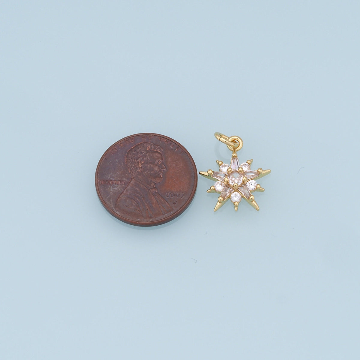 Gold Star Charms,18K Gold Filled Starburst Pendant,CZ North Star Charm Bracelet Necklace for DIY Jewelry Making Supply