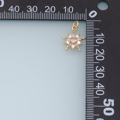 Gold Star Charms,18K Gold Filled Starburst Pendant,CZ North Star Charm Bracelet Necklace for DIY Jewelry Making Supply