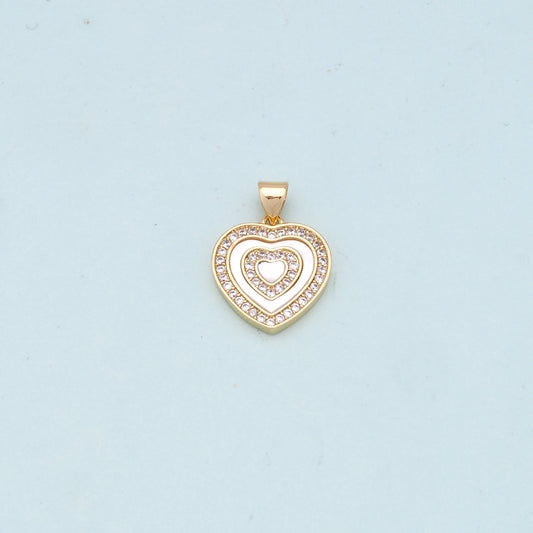 Gold Heart Charms,18K Gold Filled Heart Pendant,white shell Heart Charm Bracelet Necklace for DIY Jewelry Making Supply