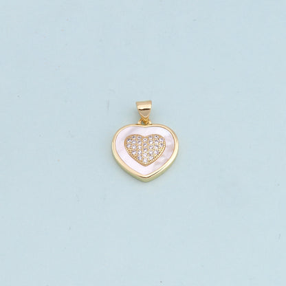 Gold Heart Charms,18K Gold Filled Heart Pendant,white shell Heart Charm Bracelet Necklace for DIY Jewelry Making Supply