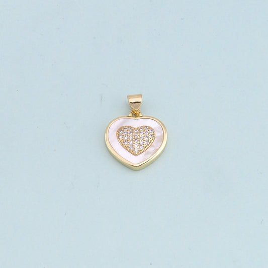 Gold Heart Charms,18K Gold Filled Heart Pendant,white shell Heart Charm Bracelet Necklace for DIY Jewelry Making Supply