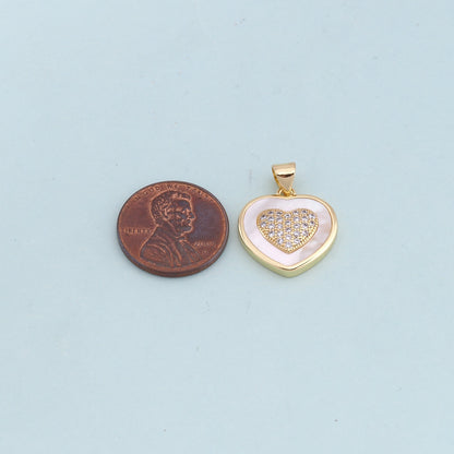 Gold Heart Charms,18K Gold Filled Heart Pendant,white shell Heart Charm Bracelet Necklace for DIY Jewelry Making Supply