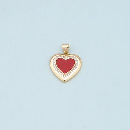 Gold Heart Charms,18K Gold Filled Heart Pendant,Red shell Heart Charm Bracelet Necklace for DIY Jewelry Making Supply