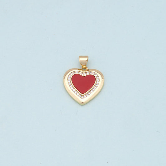 Gold Heart Charms,18K Gold Filled Heart Pendant,Red shell Heart Charm Bracelet Necklace for DIY Jewelry Making Supply