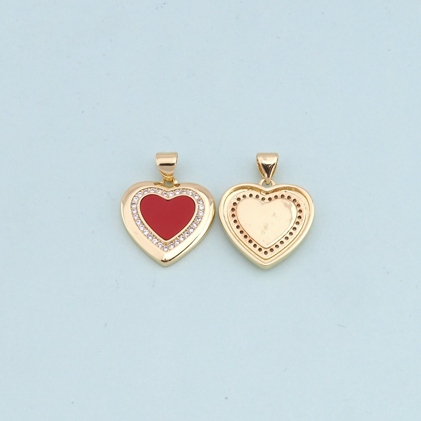 Gold Heart Charms,18K Gold Filled Heart Pendant,Red shell Heart Charm Bracelet Necklace for DIY Jewelry Making Supply