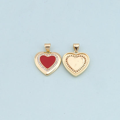 Gold Heart Charms,18K Gold Filled Heart Pendant,Red shell Heart Charm Bracelet Necklace for DIY Jewelry Making Supply