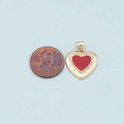 Gold Heart Charms,18K Gold Filled Heart Pendant,Red shell Heart Charm Bracelet Necklace for DIY Jewelry Making Supply