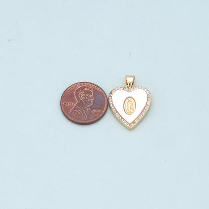 Gold Heart Our Lady Charms,18K Gold Filled Heart Pendant,Red shell Heart Virgin Mary Charm Bracelet Necklace for DIY Jewelry Making Supply