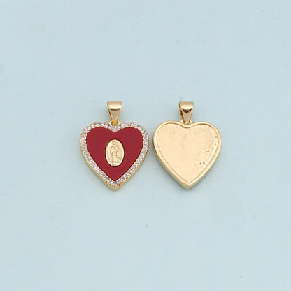 Gold Heart Our Lady Charms,18K Gold Filled Heart Pendant,Red shell Heart Virgin Mary Charm Bracelet Necklace for DIY Jewelry Making Supply