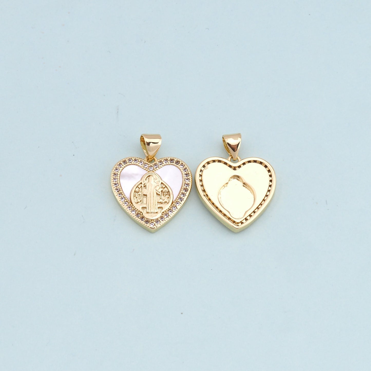 Gold Heart Our Lady Charms,18K Gold Filled Heart Pendant,shell Heart Virgin Mary Charm Bracelet Necklace for DIY Jewelry Making Supply