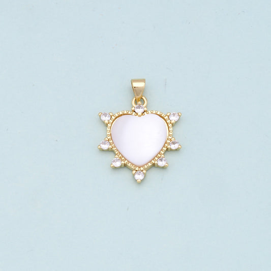 Gold Heart Charms,18K Gold Filled Heart Pendant,white shell Heart Charm Bracelet Necklace for DIY Jewelry Making Supply