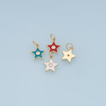 Gold Star Charms,18K Gold Filled Enamel Star Pendant,CZ Star Charm Bracelet Necklace for DIY Jewelry Making Supply