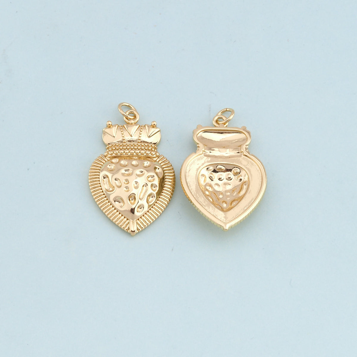 Gold sacred Heart Charms,18K Gold Filled flame sacred heart Pendant,Religious Charm Bracelet Necklace for DIY Jewelry Making 
